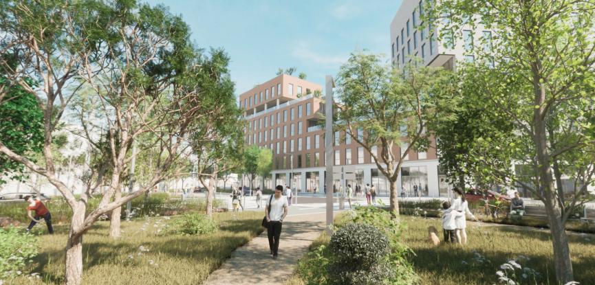 La future place jardinée des magasins généraux
